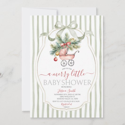 Invitation Christmas Baby Shower Vintage Baby Carriage  (Devant)