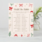 Invitation Christmas Baby Shower Would She Rather Game Card (Debout devant)