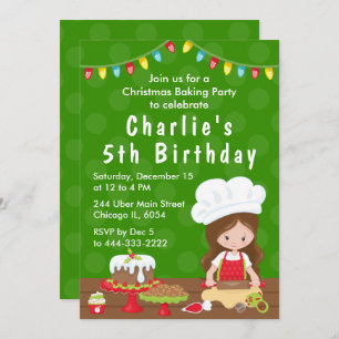 Invitation Christmas Baking Anniversaire Brown Hair Girl Invi