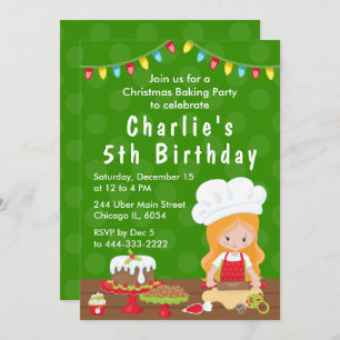 Invitation Christmas Baking Anniversaire Red Hair Girl Invita