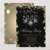 Invitation Christmas Balls Gold Stars Black Holiday (Devant / Derrière)