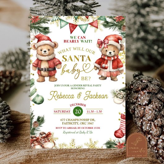 Invitation Christmas Bear Santa Baby Gender Reveal