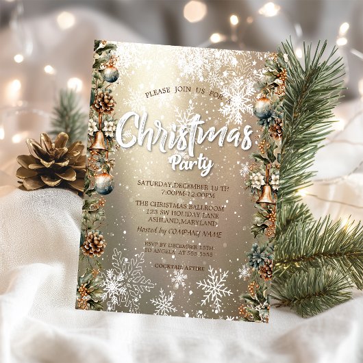 Invitation Christmas Bells Pinecones Snowflakes Company