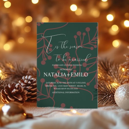 Invitation Christmas Berries Elegant Holiday Green Wedding 