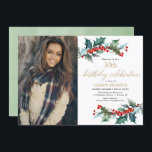 Invitation Christmas birthday red holly gold simple photo<br><div class="desc">Pour une personnalisation plus avancée de ce design,  il suffit de cliquer sur le bouton "Customiser" ci-dessus !</div>