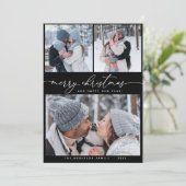 Invitation Christmas Black 3 Collage Multi Photo Holiday Card (Debout devant)
