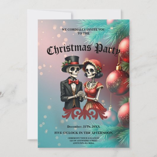 Invitation Christmas Bone Romance, Un couple de squelettes fe (Devant)