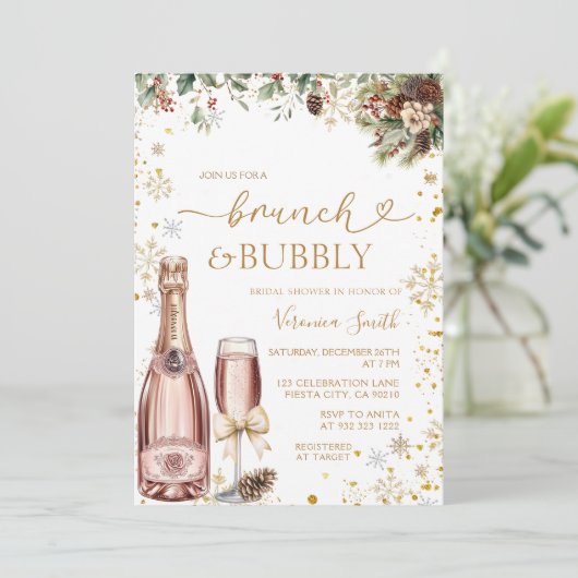 Invitation Christmas Brunch & Bubbly Champagne Bridal Shower  (Debout devant)