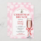 Invitation Christmas Brunch Party Red Bow Wine Pink Gingham (Devant / Derrière)