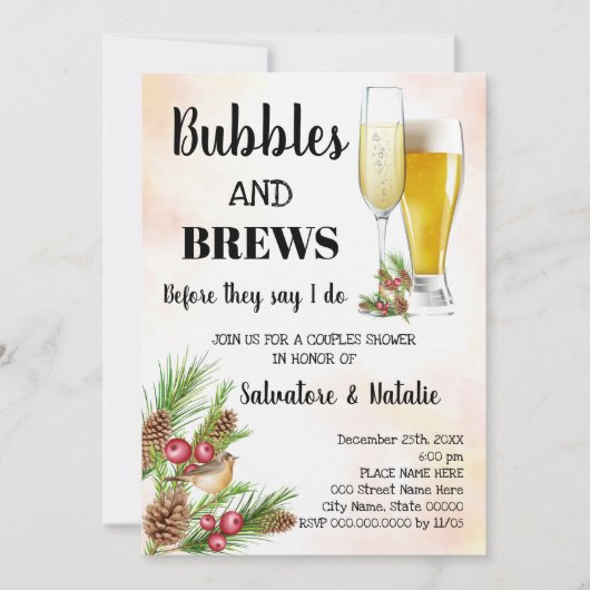 Invitation Christmas Bubble & Brews Couples Douche (Devant)