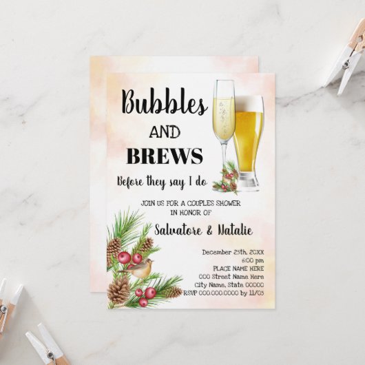Invitation Christmas Bubble & Brews Couples Douche (Devant/Arrière en situation)