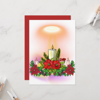 Invitation Christmas Candle Card with Poinsettia