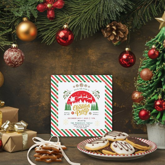 Invitation Christmas Candy Cane Peppermint Red Green Party