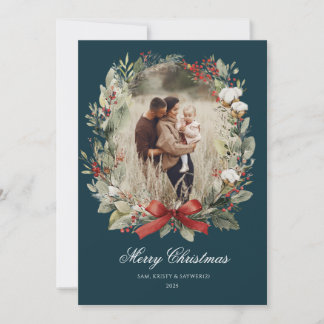 Invitation Christmas Card  Watercolor botanical floral 