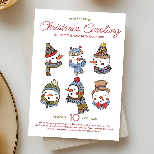 Invitation Christmas Caroling Snowmen Holiday Singalong