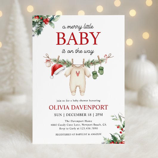 Invitation Christmas Clothesline Merry Little Baby Shower