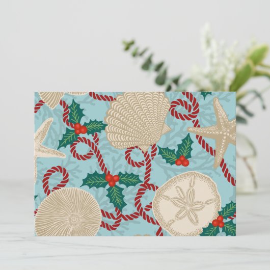 Invitation Christmas Coastal Tropical Sea Shells - Aqua & Red (Debout devant)