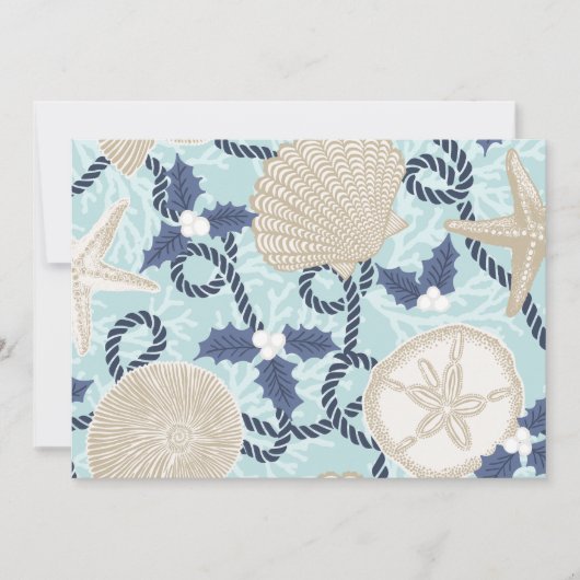 Invitation Christmas Coastal Tropical Sea Shells - Blue (Devant)