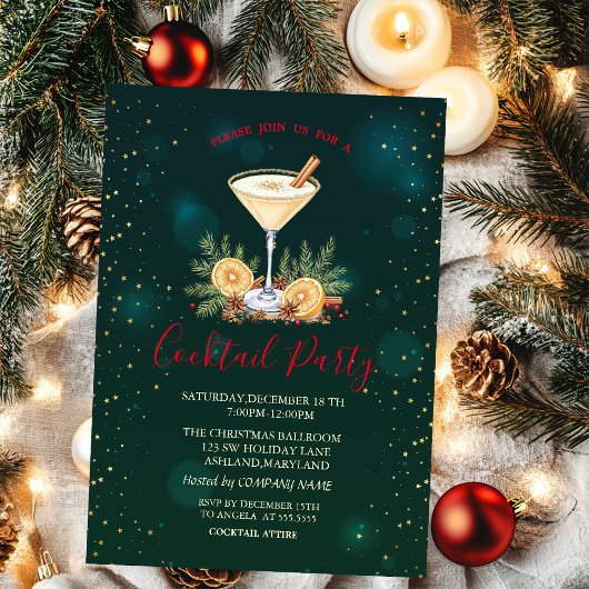 Invitation Christmas Cocktail Stars Green Christmas