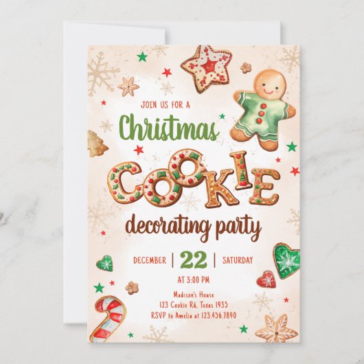 Invitation Christmas Cookie Decorating Christmas Party (Devant)