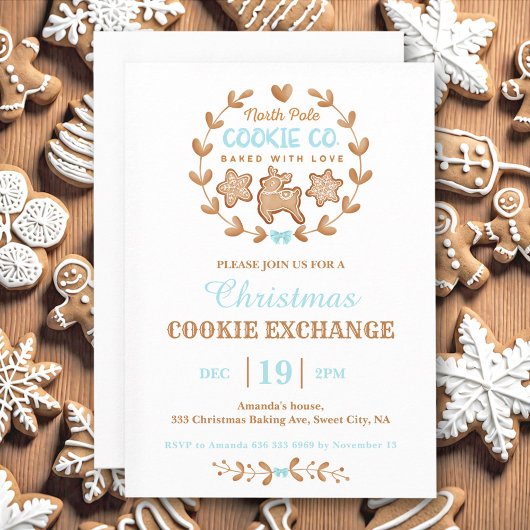 Invitation Christmas Cookie Exchange Gingerpain Bleu Simple