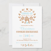 Invitation Christmas Cookie Exchange Gingerpain Bleu Simple (Devant)