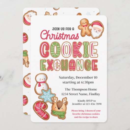 Invitation Christmas Cookie Exchange Party Event (Devant / Derrière)