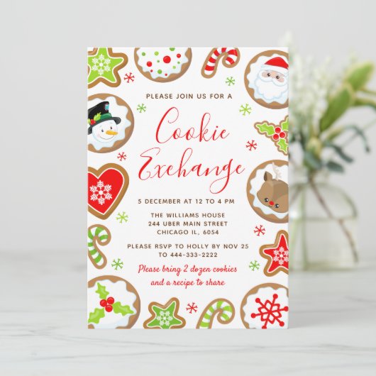 Invitation Christmas Cookie Exchange Red and Green (Debout devant)