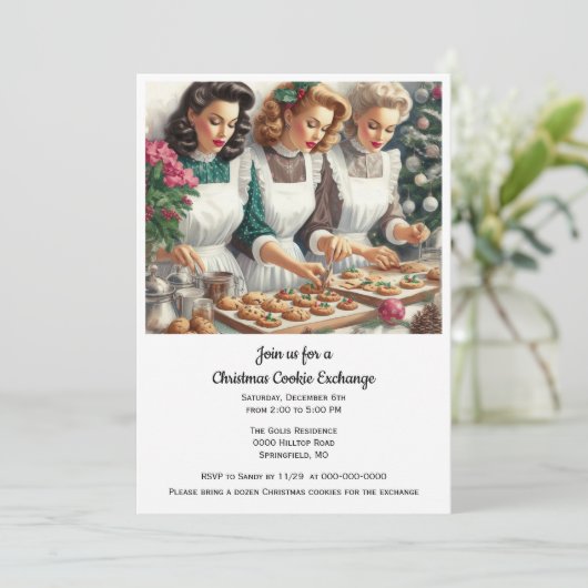Invitation Christmas Cookie Exchange Retro Ladies (Debout devant)