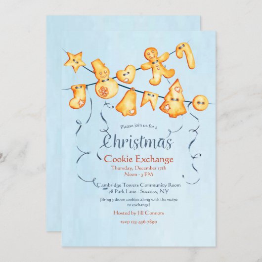 Invitation Christmas Cookie Garland Cookie Exchange (Devant / Derrière)