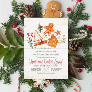 Invitation Christmas Cookie Swap Pingerpain & Bois rustique