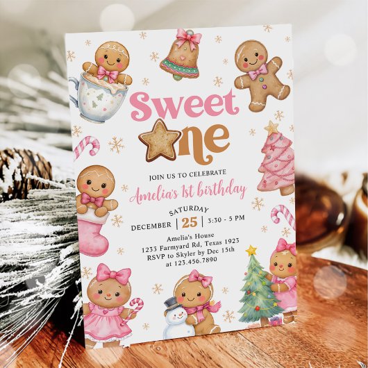 Invitation Christmas Cookie Sweet One 1st Birthday Party