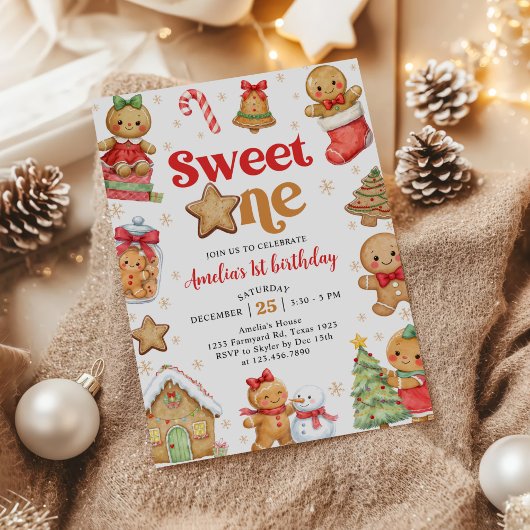 Invitation Christmas Cookie Sweet One 1st Birthday Party