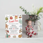 Invitation Christmas Cookie Sweet One 1st Birthday Photo (Debout devant)