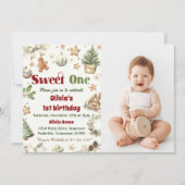 Invitation Christmas Cookie Sweet One 1st Birthday Photo (Devant)