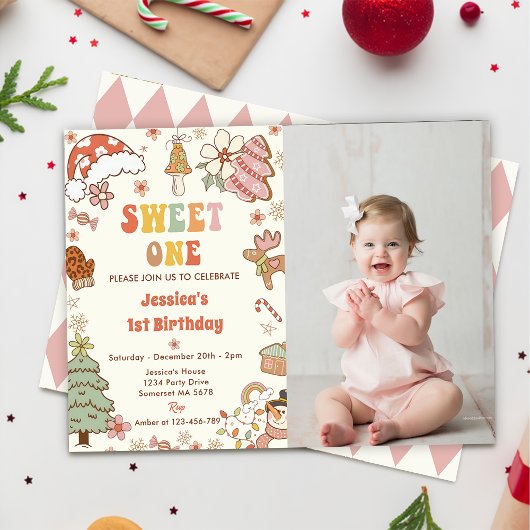 Invitation Christmas Cookie Sweet One 1st Birthday Photo
