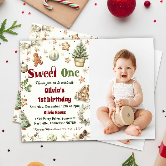 Invitation Christmas Cookie Sweet One 1st Birthday Photo