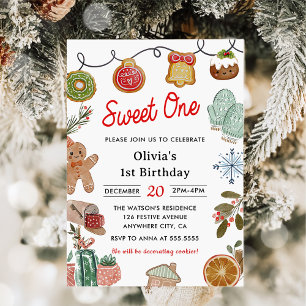 Invitation Christmas Cookie Sweet Un 1er anniversaire fête