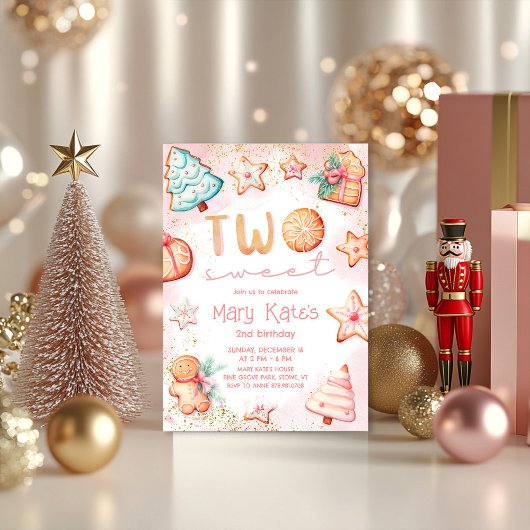 Invitation Christmas Cookie Two Sweet 2nd Birthday Party