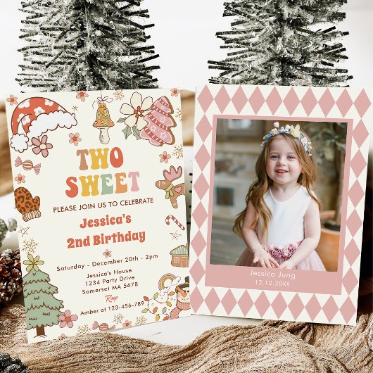 Invitation Christmas Cookie Two Sweet 2nd Birthday Party