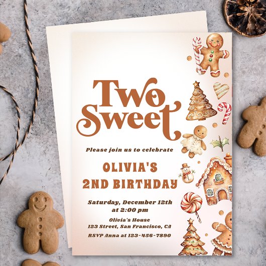 Invitation Christmas Cookie Two Sweet 2nd Birthday Party