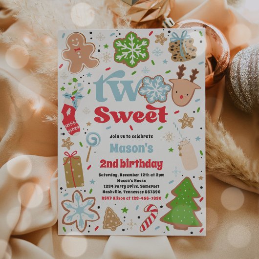 Invitation Christmas Cookie Two Sweet 2nd Birthday Party