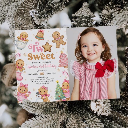 Invitation Christmas Cookie Two Sweet 2nd Birthday Photo