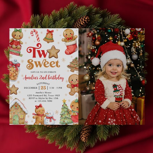 Invitation Christmas Cookie Two Sweet 2nd Birthday Photo