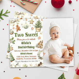 Invitation Christmas Cookie Two Sweet 2nd Birthday Photo