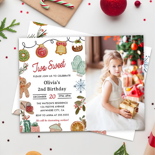 Invitation Christmas Cookie Two Sweet 2nd Birthday Photo