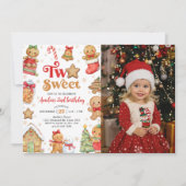 Invitation Christmas Cookie Two Sweet 2nd Birthday Photo (Devant)