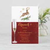 Invitation Christmas Deer Antler Bourgogne Gold Brunch Bubbly (Debout devant)