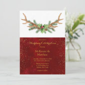 Invitation Christmas Deer Antler Burgundy Gold Mariage (Debout devant)