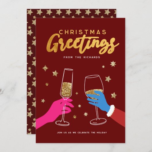 Invitation Christmas Dink Colorée Bold Party (Devant / Derrière)